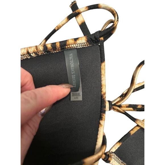 RARE NWOT Victoria’s Secret Gold Toggle Leopard Push Up Bikini Top LG Bottoms SM - Picture 6 of 8